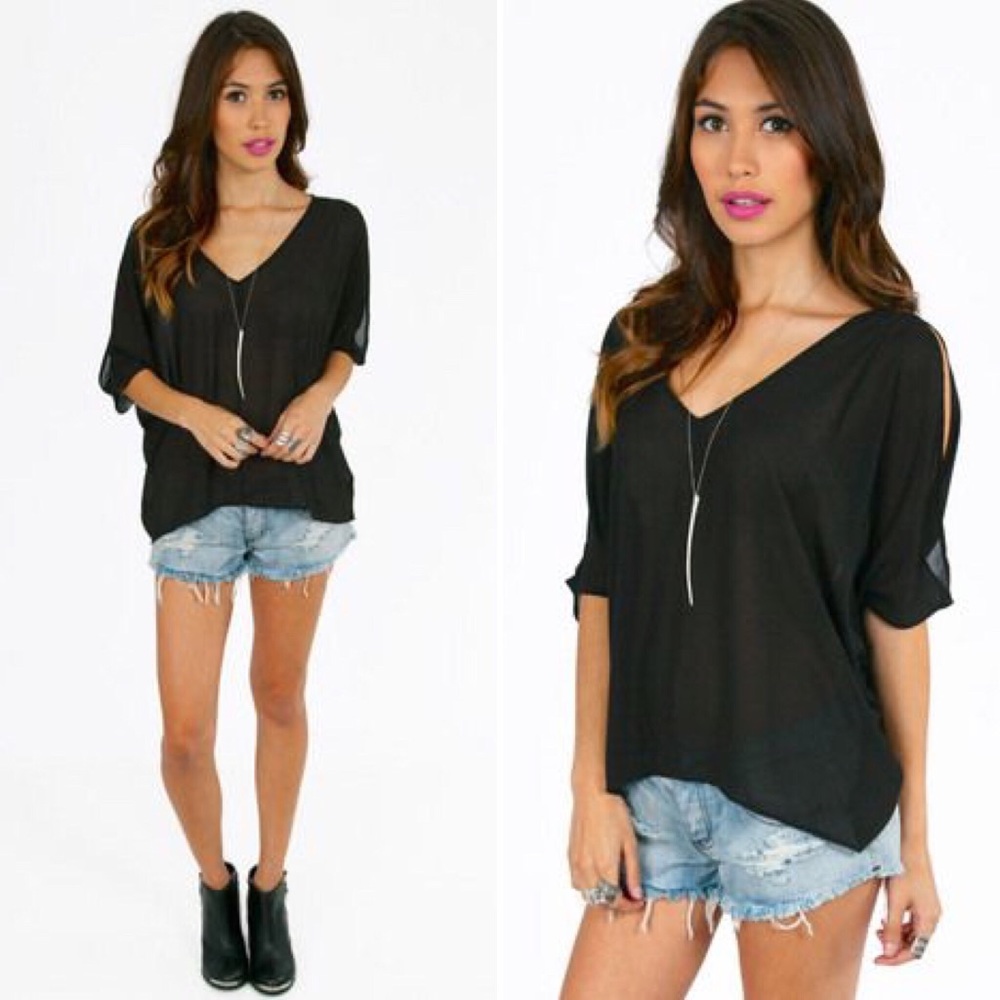 Black Cutout Short sleeve Blouse